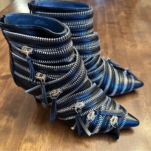 Jeffery Campbell Rare Zipper Booties 7.5 Sexy Metal Party Heels Grunge Goth